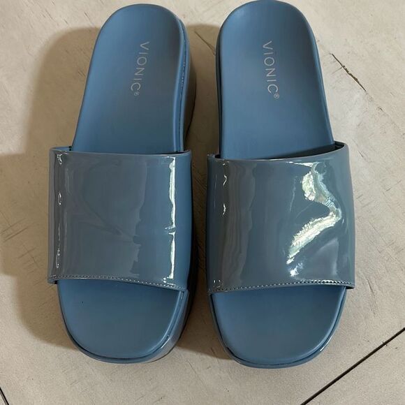 VIONIC Blue Patent Slide Sandal - Picture 3 of 9